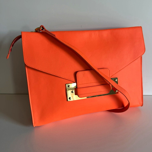 Neon orange leather crossbody - leather,