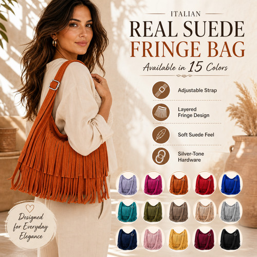 Suede fringe bag - fringe, real
